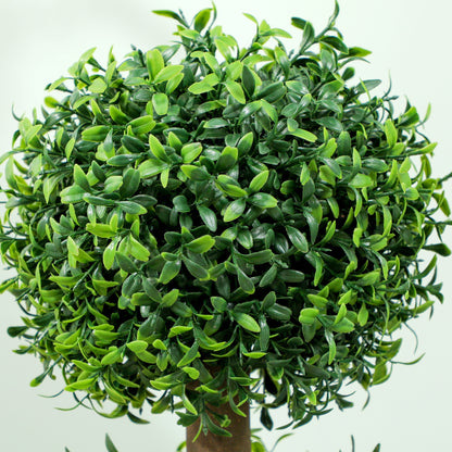 HOMCOM Set of 2 Decorative Artificial Trees, Topiary Ball-shaped Boxwood Trees in Pot, Fake Plants for Home Indoor outdoor Decor, 100cm, 3 Tree Balls