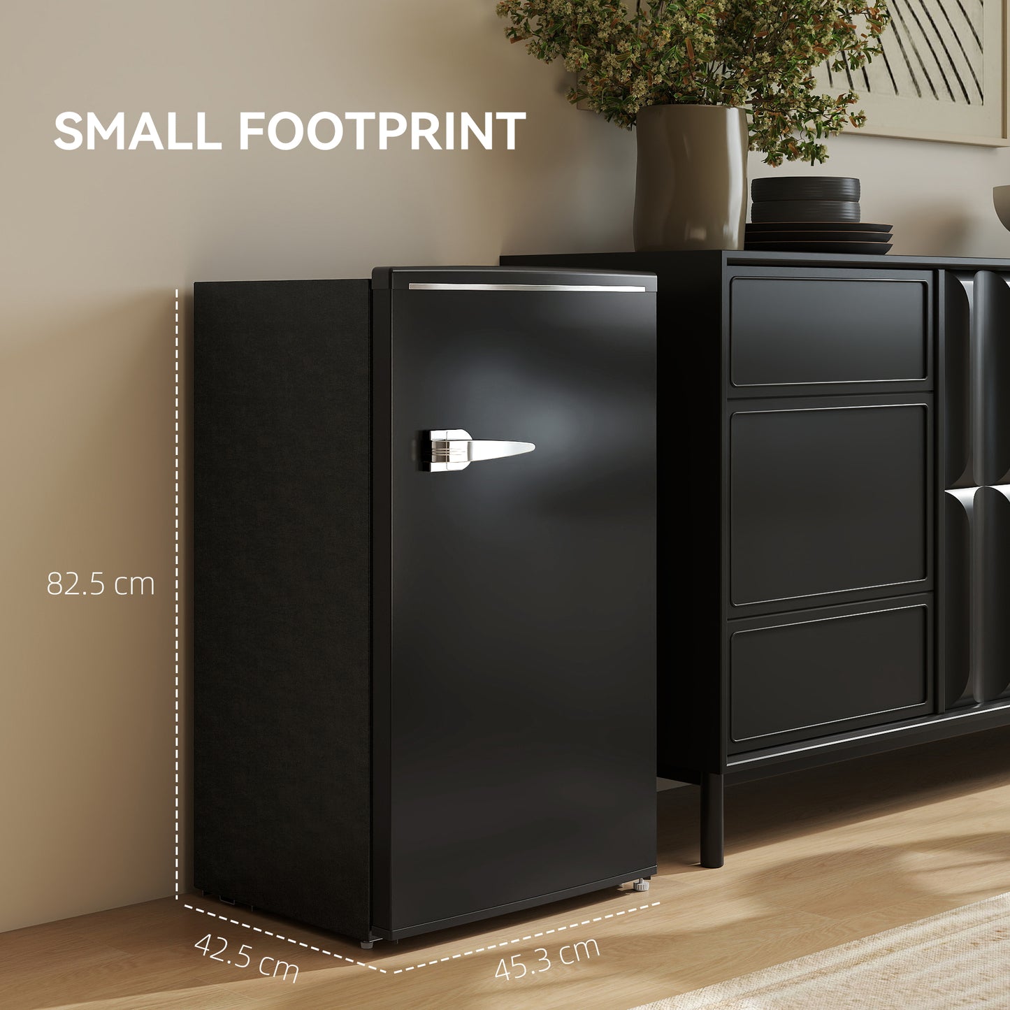HOMCOM Under Counter Fridge, 85L Small Retro Refrigerator with Chiller Box, Adjustable Thermostat, Glass Shelves, Black