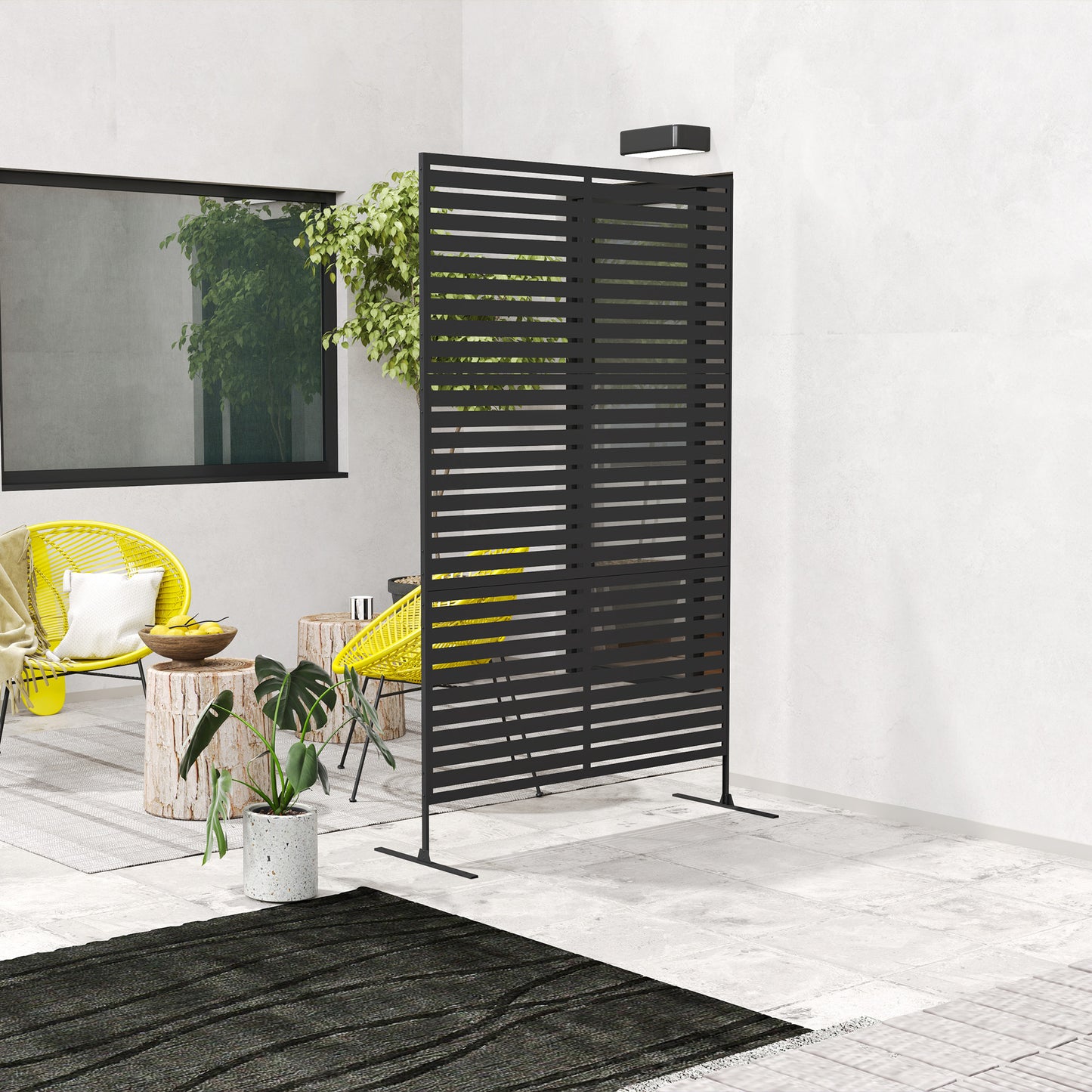 Outsunny Decorative Privacy Fence Screen, Metal Outdoor Privacy Screen Climbing Plant Trellis with Stand, 122 x 198 cm, Black