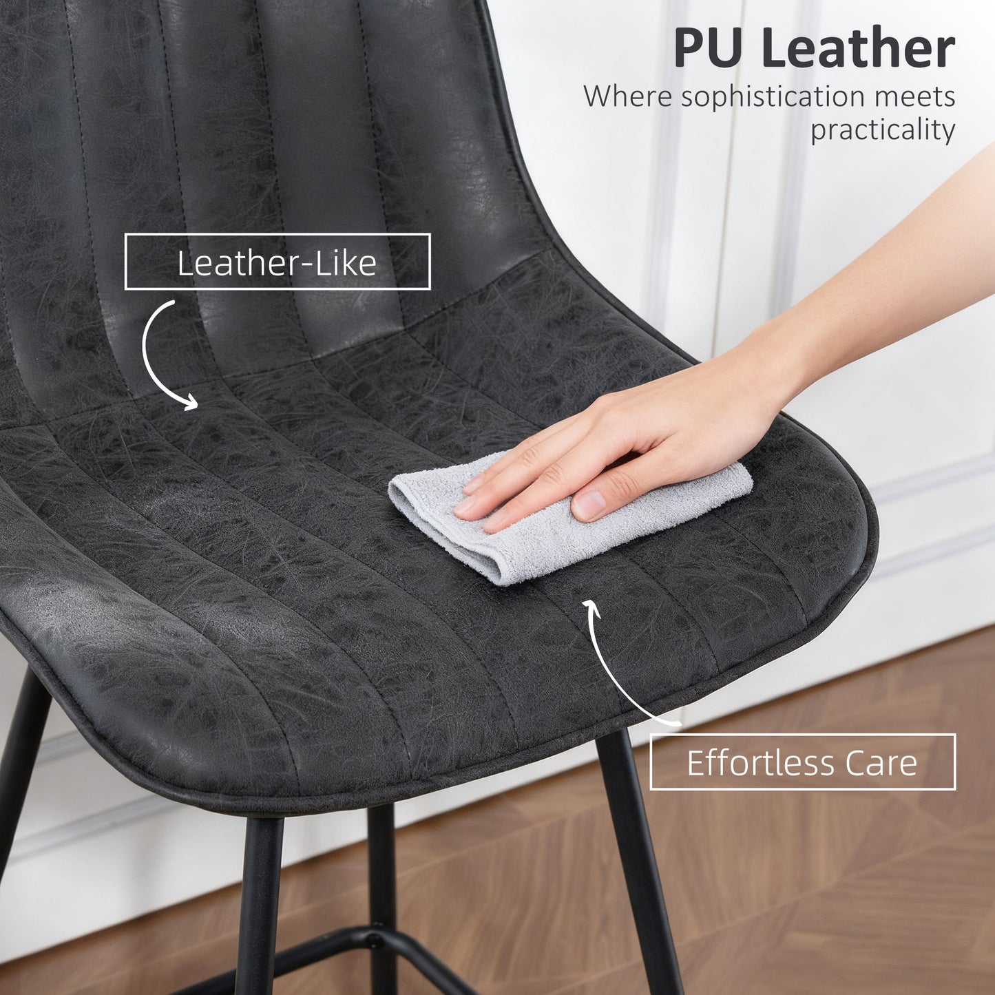 HOMCOM Set of 2 PU Leather Swivel Bar Stools - Black