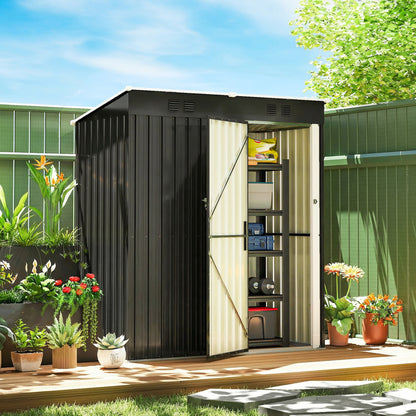 Outsunny 5 x 3 ft Lean-to Garden Shed, Outdoor Storage Shed with Lockable Door and Vents, Dark Grey