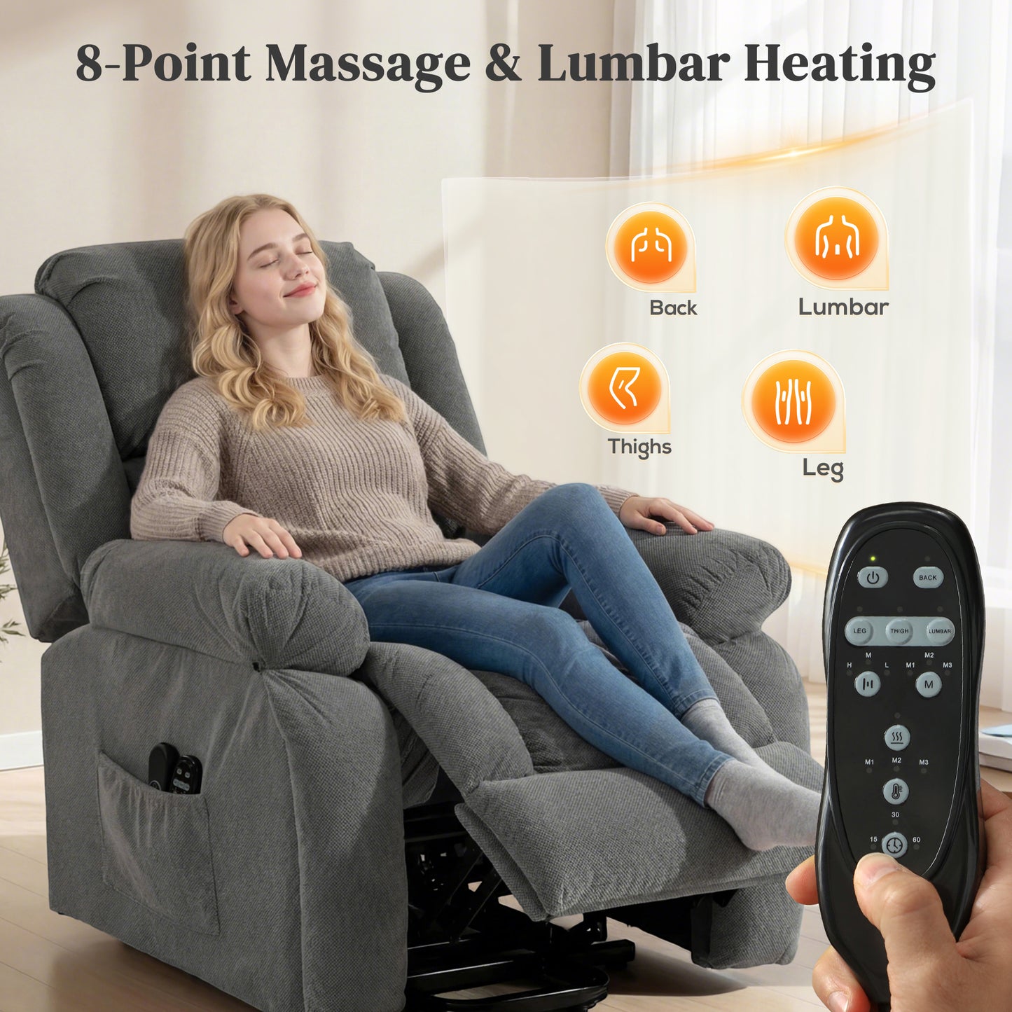 HOMCOM Recliner Armchair Lift Chair, Electric Recliner Chair with Vibration Massage and Heat, Wide Seat, USB Port, Grey