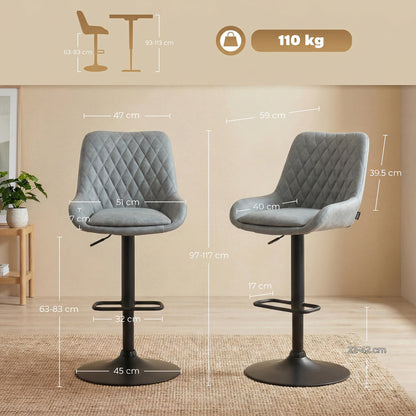 HOMCOM Set of Two Faux Leather Retro Bar Stools - Light Grey