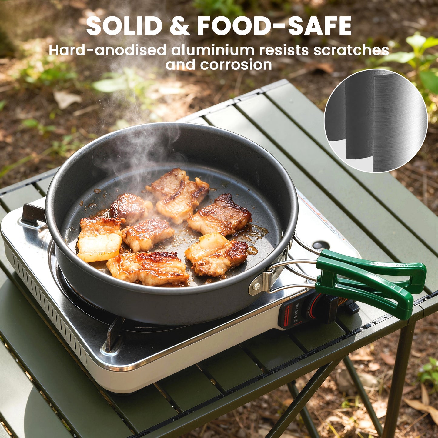 Outsunny Camping Cookware Set for 2-3 People, Ultralight Aluminium Camping Cooking Kit with Anti-Scald Handles, Grey