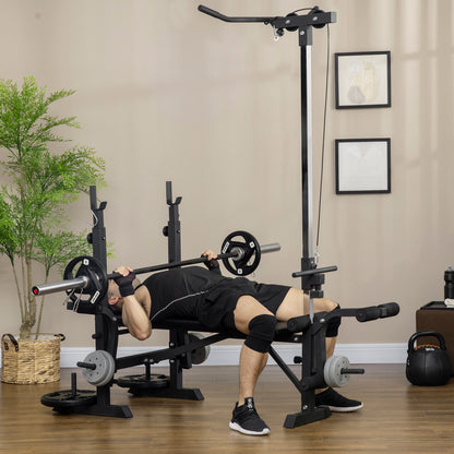 HOMCOM Adjustable Weight Bench with Pulley System, Incline Bench Press Set with Squat Rack, Leg Developer, Butterfly and Weight Storage, for Home Gym Full Body Workout
