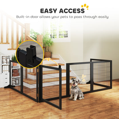 PawHut Wooden Pet Gate, Freestanding Dog Security Barrier with Two Support Feet - Black
