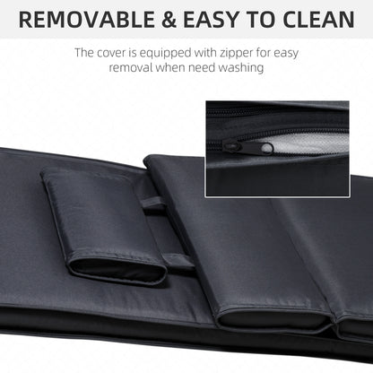 Outsunny Garden Sun Lounger Cushion Replacement Soft Sunbed Reclining Chair Relaxer Pad with Pillow, Cushion ONLY - Black