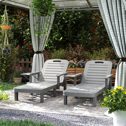 Outsunny Set of 2 Reclining Sun Loungers, 5 Positions Adjustable Outdoor Chaise Lounge Chair with Armrests, Dark Grey