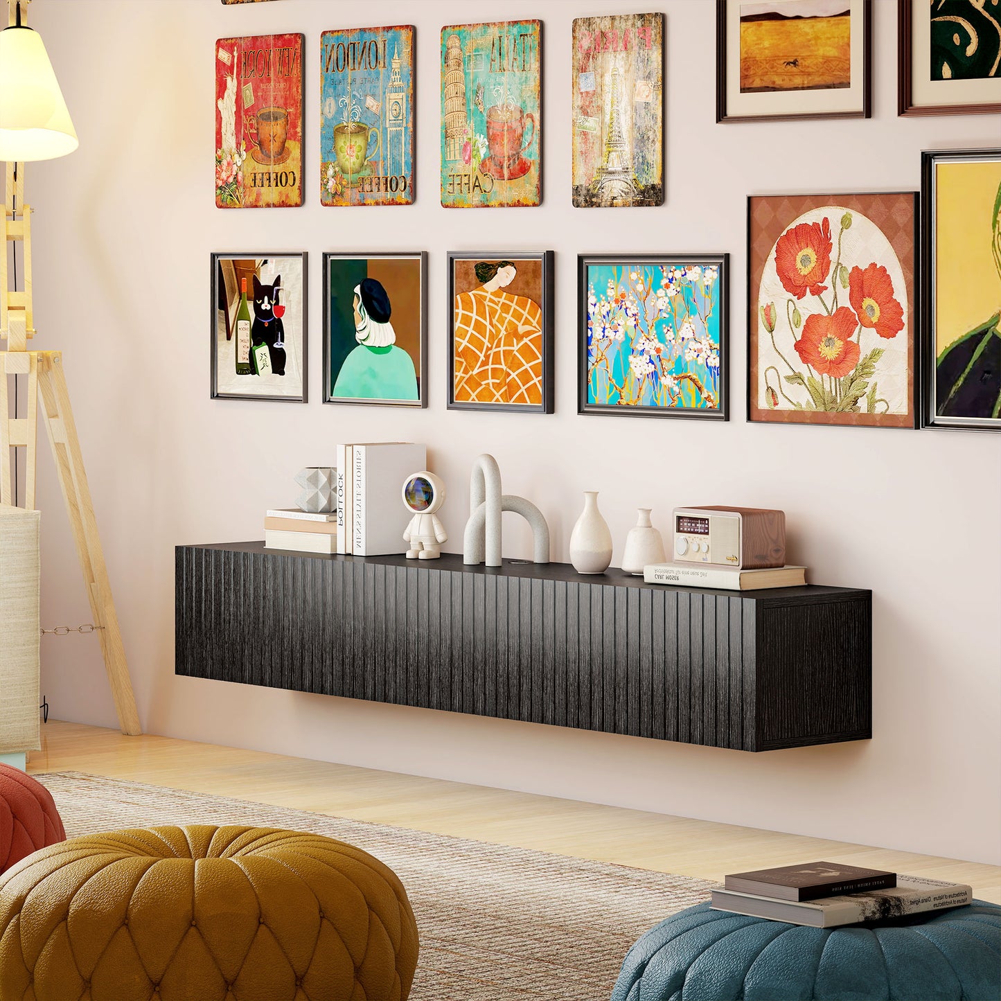 HOMCOM 140cm Floating TV Stand, Wall Mount TV Unit with Cable Management Hole, Fits up to 72" TV, Black