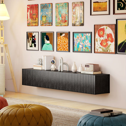 HOMCOM 140cm Floating TV Stand, Wall Mount TV Unit with Cable Management Hole, Fits up to 72" TV, Black
