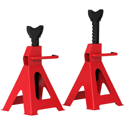 HOMCOM Axle Stands 6 Ton Car Jack Stands Pack of 2, 38.5-60 cm Height Adjustable Support Jack Stand, Heavy Duty Car Lift Tool for Vehicles, Caravans, Workshops, Garages, Red