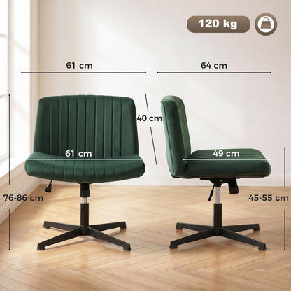 HOMCOM Flannel Criss Cross Legged Desk Chair, Armless Office Chair No Wheels, Green