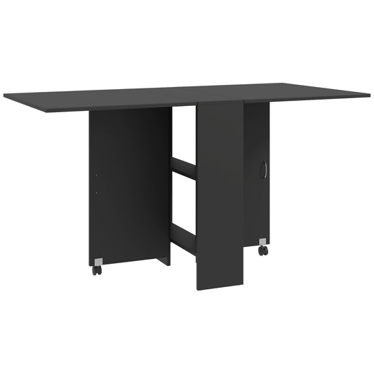 HOMCOM Foldable Dining Table, Extendable Drop Leaf Table with 2-tier Shelves, Small Dinner Table with Rolling Casters