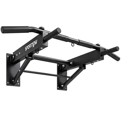 SPORTNOW Pull Up Bar Wall Mounted Chin Up Bar with Folding Design, 3 Hooks for Resistance Bands, Supports up to 120 kg, Black