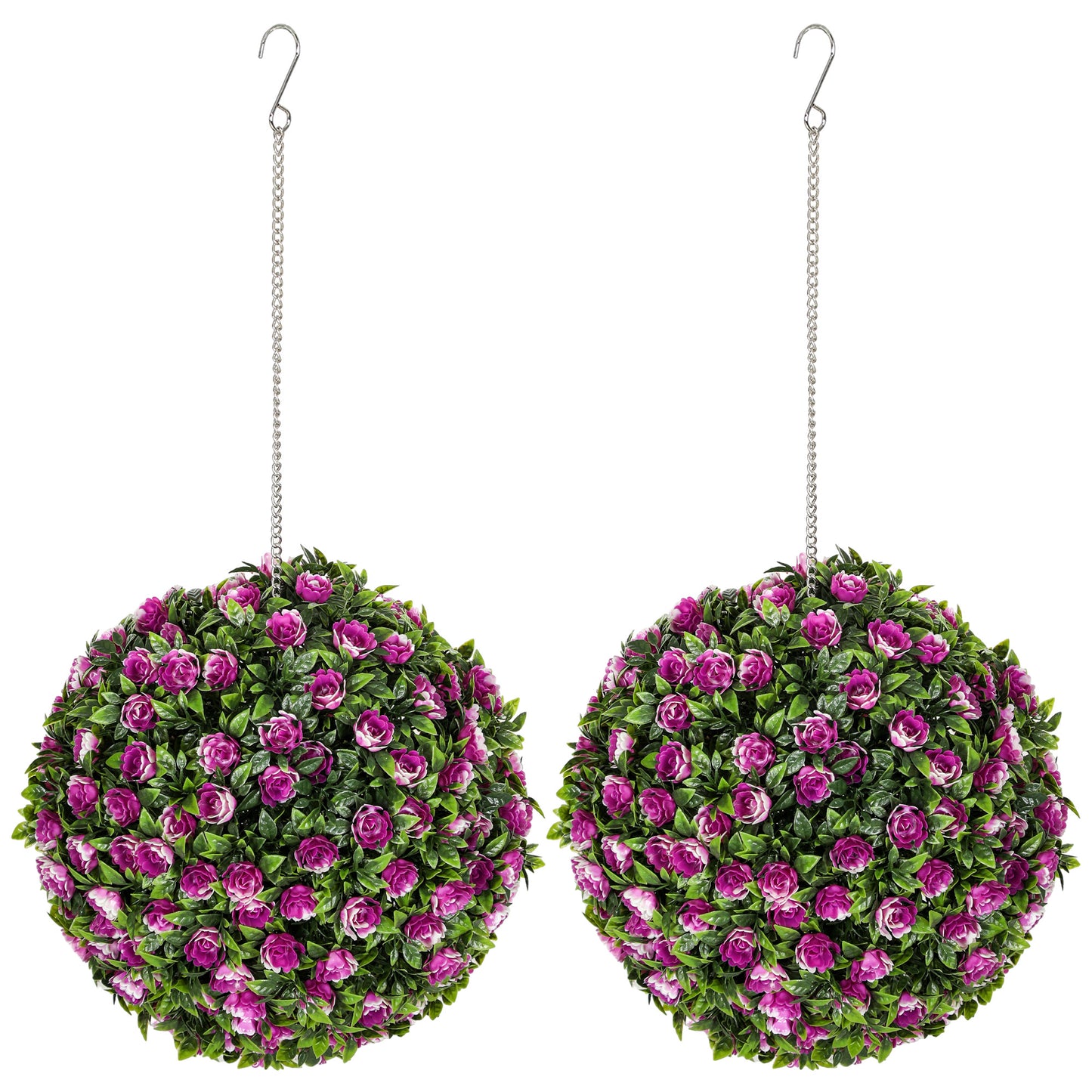 HOMCOM Set of 2 Decorative Artificial Plants, UV-protected Artificial Plant Topiary Rose Balls, Fake Plants for Home Indoor outdoor Decor, 28cm, Purple--ChewyGames-ChewyGames
