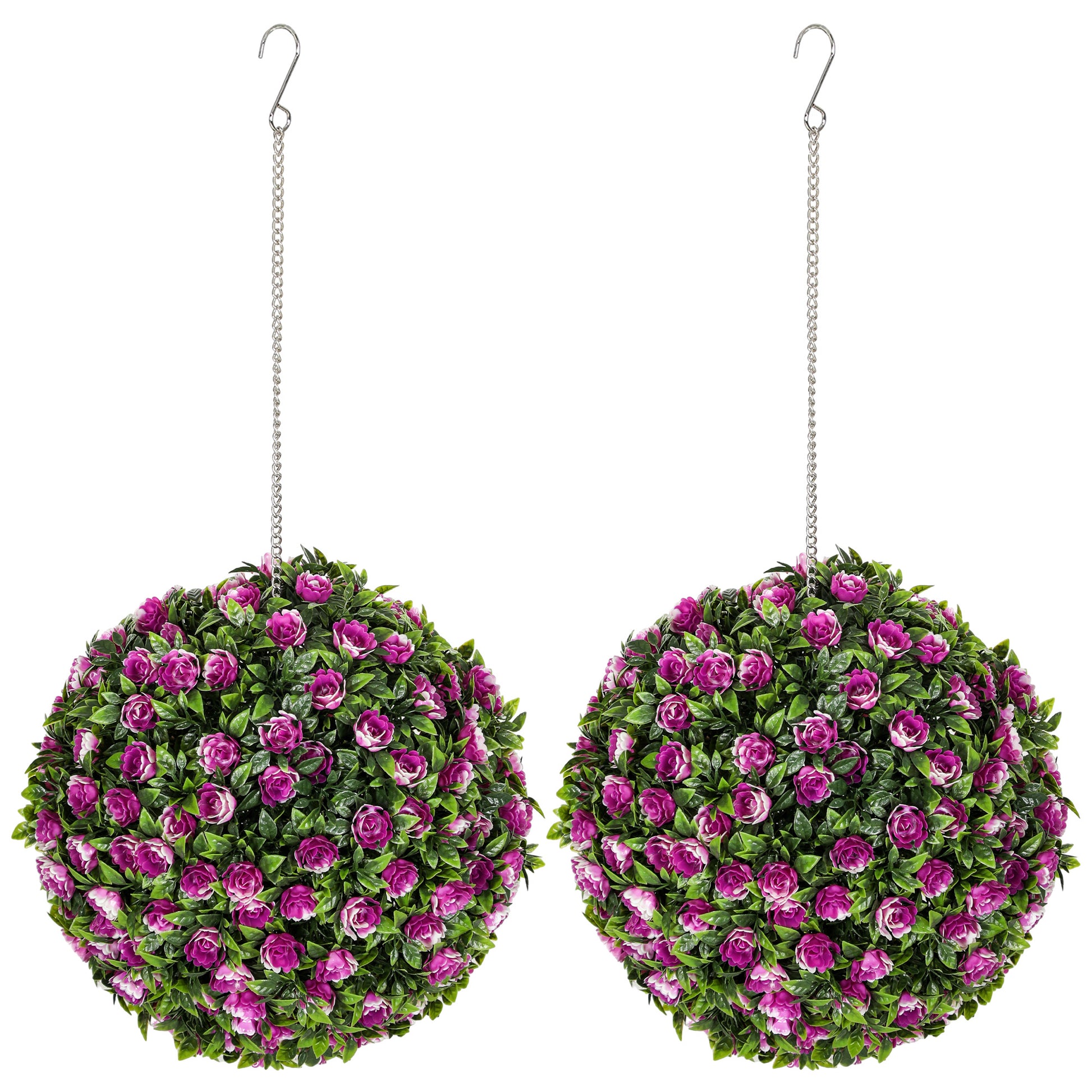 HOMCOM Set of 2 Decorative Artificial Plants, UV-protected Artificial Plant Topiary Rose Balls, Fake Plants for Home Indoor outdoor Decor, 28cm, Purple--ChewyGames-ChewyGames