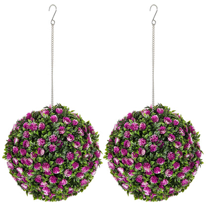 HOMCOM Set of 2 Decorative Artificial Plants, UV-protected Artificial Plant Topiary Rose Balls, Fake Plants for Home Indoor outdoor Decor, 28cm, Purple--ChewyGames-ChewyGames