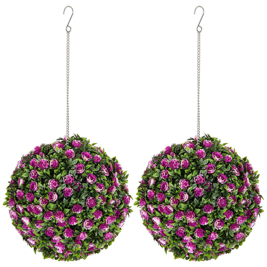 HOMCOM Set of 2 Decorative Artificial Plants, UV-protected Artificial Plant Topiary Rose Balls, Fake Plants for Home Indoor outdoor Decor, 28cm, Purple--ChewyGames-ChewyGames