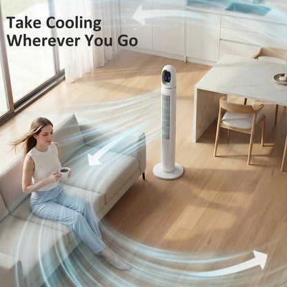 HOMCOM Tower Fan for Bedroom, Standing Floor Fan with Oscillating, 3 Modes, 3 Speeds, 24 Hour Timer, White