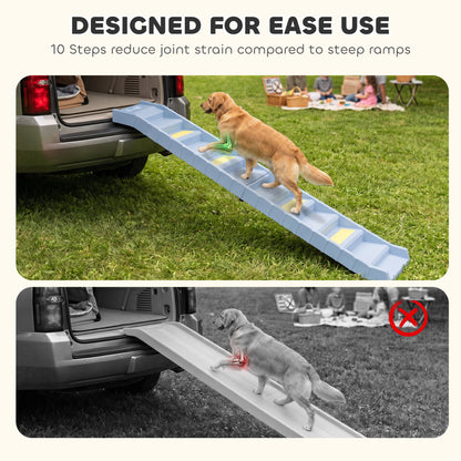 PawHut Dog Car Ramp with Anti-Slip Steps, 10-Steps Pet Stairs for Pets to Access Cars and High Beds, Grey