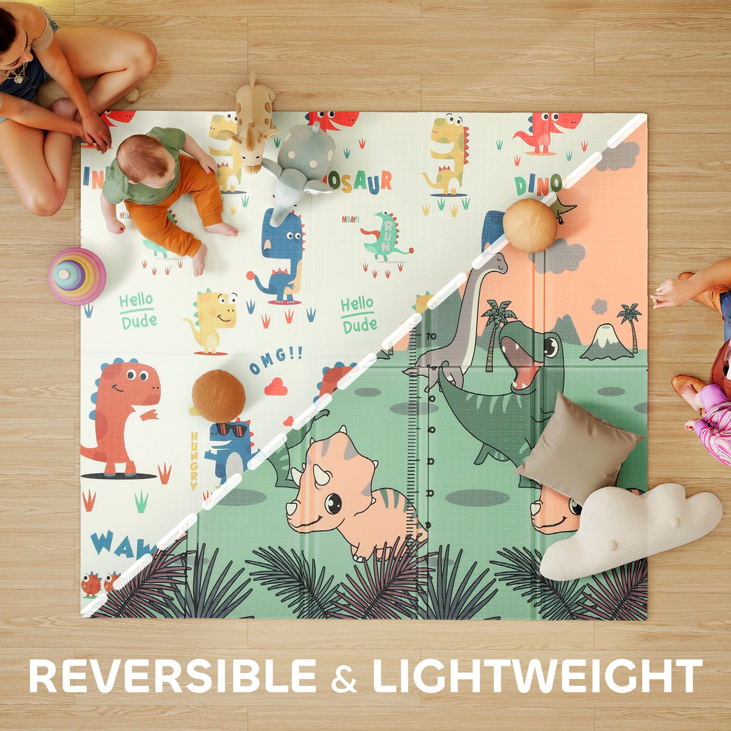 AIYAPLAY Baby Play Mat, Double Sideded Foldable Kids Crawling Mat, Reversible & Waterproof, Dinosaur--ChewyGames-ChewyGames