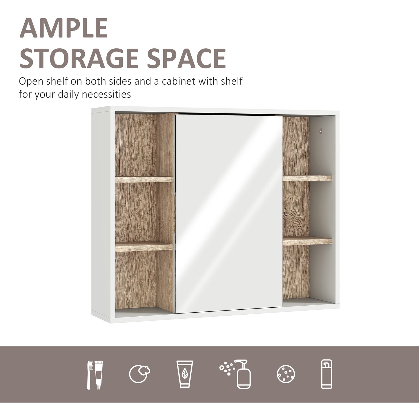 HOMCOM Bathroom Mirror Cabinet, Wall Mounted Storage Cabinet with Open Cupboard and Adjustable Shelf, White