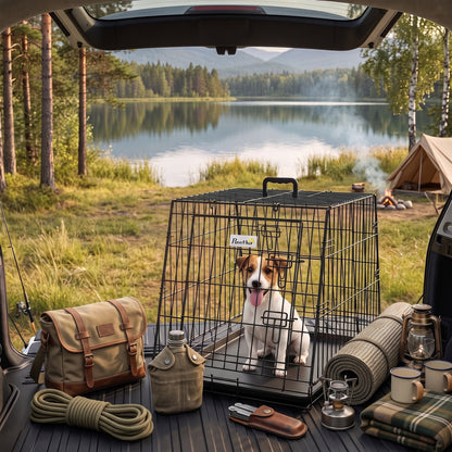 PawHut 30"(76 cm) Car Dog Crate Collapsible Slanted Travel Small Dog Cage with Tray & Handle 76L x 48W x 53H cm