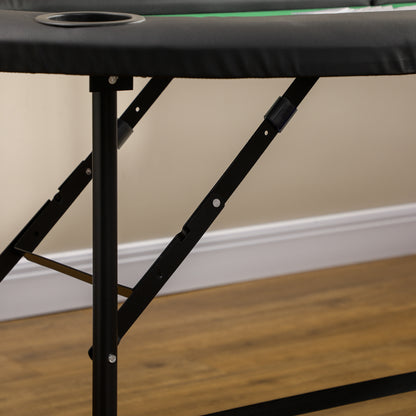 HOMCOM 8 Player Folding Poker Table, Oval Portable Blackjack Casino Table with Cup Holder, Felt Top and Metal Base, 183 x 82 x 75cm, Green and Black-Indoor Games-ChewyGames-ChewyGames