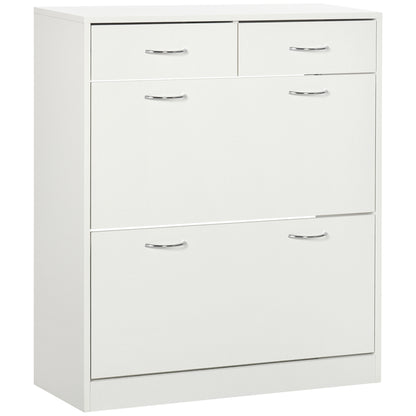 HOMCOM Narrow Shoe Storage with 2 Flip Drawers and Adjustable Shelves Shoe Cabinet Organizer for 12 Pairs of Shoes, White