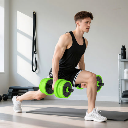 SPORTNOW 20kg 6-In-One Adjustable Weight Dumbbells Set, Barbell, Kettlebell, Push Up Stand - Green