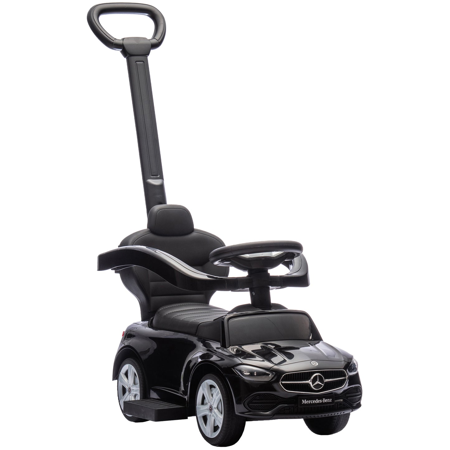 AIYAPLAY 2 in 1 Baby Ride on Push Car Mercedes-Benz C-Class Licensed Walker Foot to Floor Push-Along with Removable Handle, Black