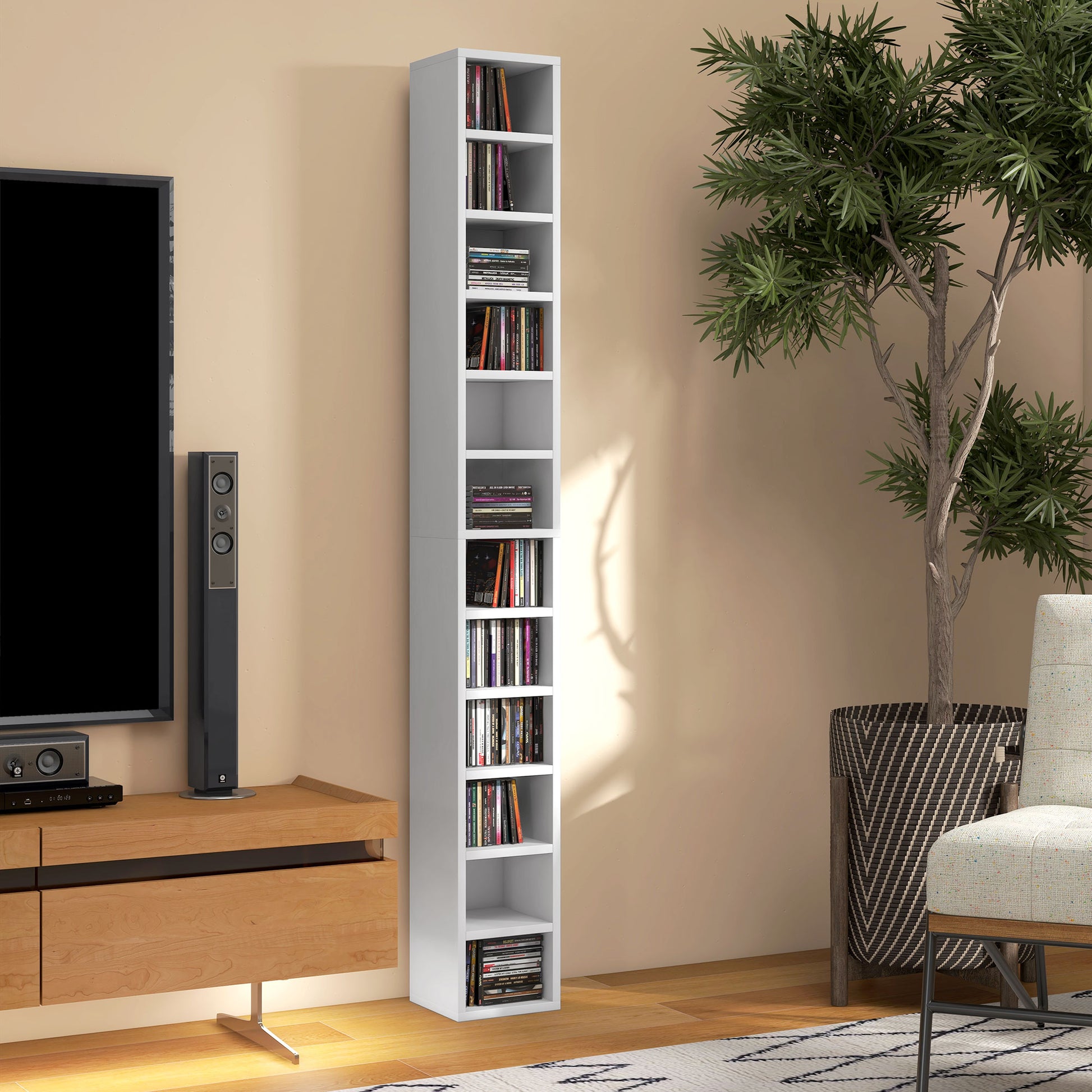 HOMCOM 204 CD Tall Narrow Media Storage Tower - White--ChewyGames-ChewyGames