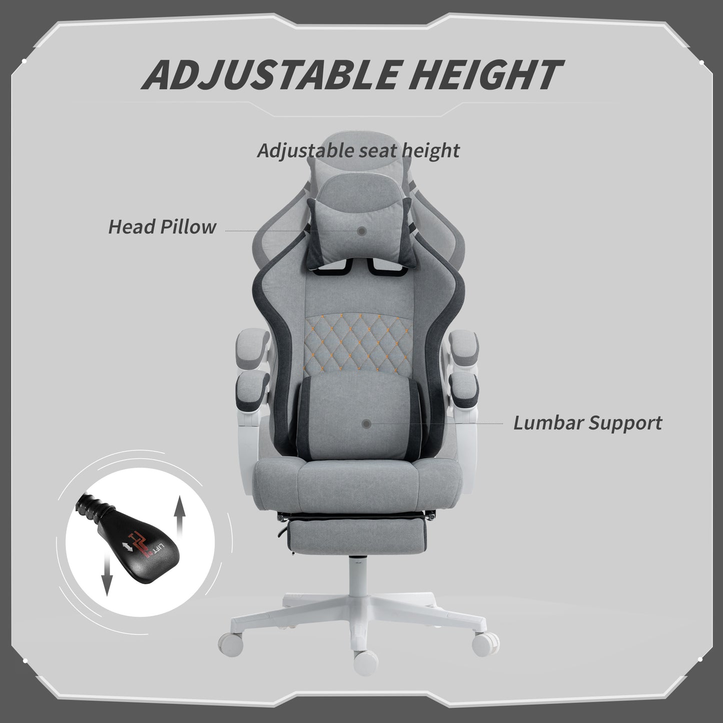 HOMCOM Ergonomic High Back Gaming Chair for Adults, Printed Velvet Computer Recliner Chair with Footrest, Lumbar Support, Adjustable Height and 360° Swivel Seat for Office or Gaming, Grey