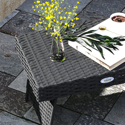 Outsunny Foldable Outdoor Side Table, Rattan Garden Coffee Table with Steel Frame, Space Saving Bistro Garden Furniture for Patio, Balcony, 60 x 41 x 41 cm, Black