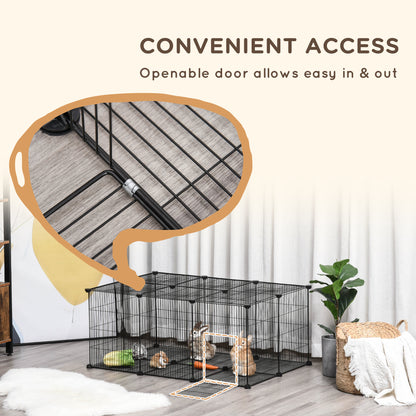 PawHut Pet Playpen DIY Small Animal Cage Metal Fence with Door, 22 Pieces, for Bunny Chinchilla Hedgehog Guinea Pig