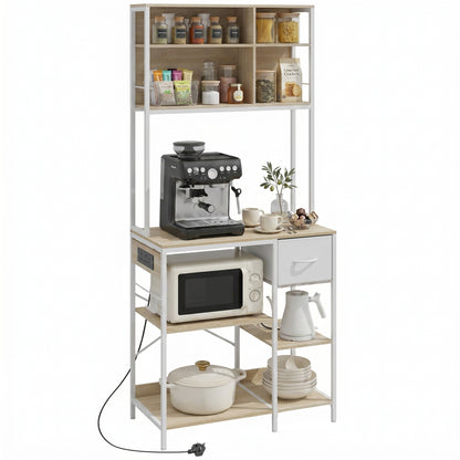 HOMCOM Kitchen Baker's Rack, Microwave Stand with Storage Shelves and 6 Hooks for Small Spaces