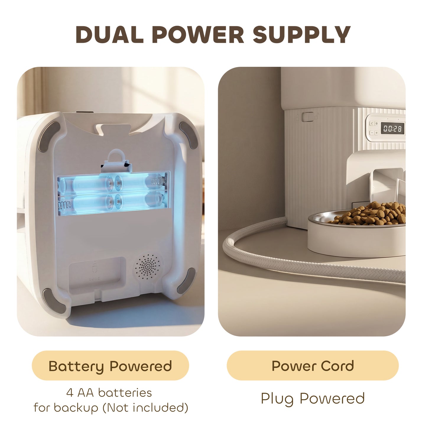 PawHut Automatic Cat Feeder Timed Portion Control Pet Food Dispenser with 2 Stainless Steel Bowls