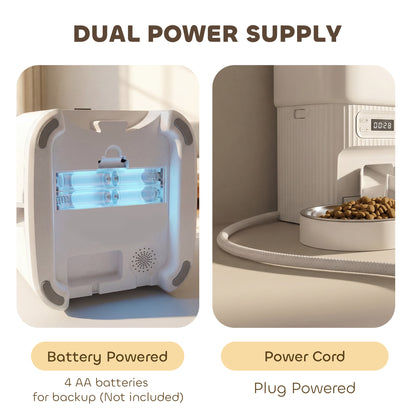 PawHut Automatic Cat Feeder Timed Portion Control Pet Food Dispenser with 2 Stainless Steel Bowls