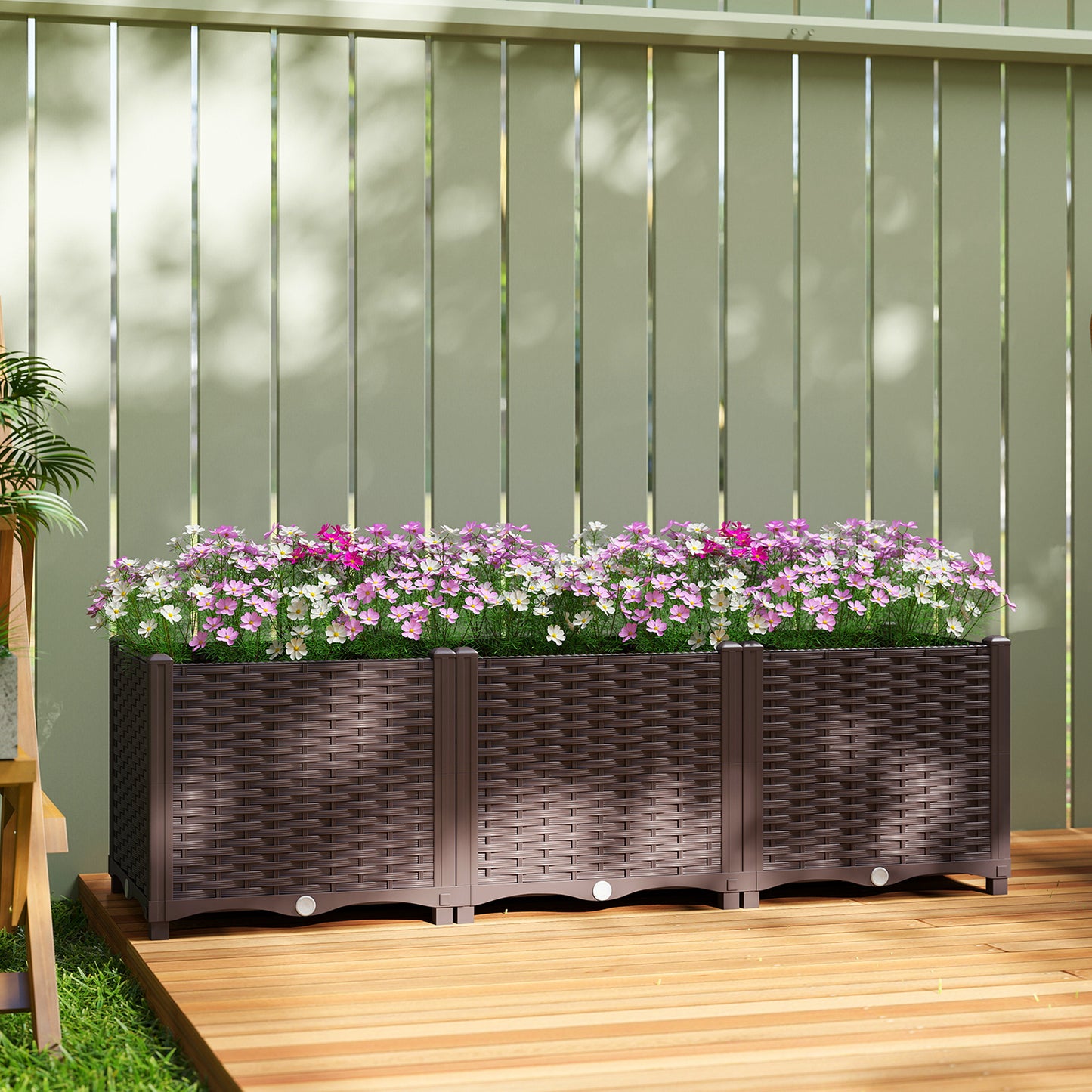Outsunny Plastic Raised Garden Bed with Legs, Self Watering Elevated Planter Boxes with Drainage Holes and Plugs