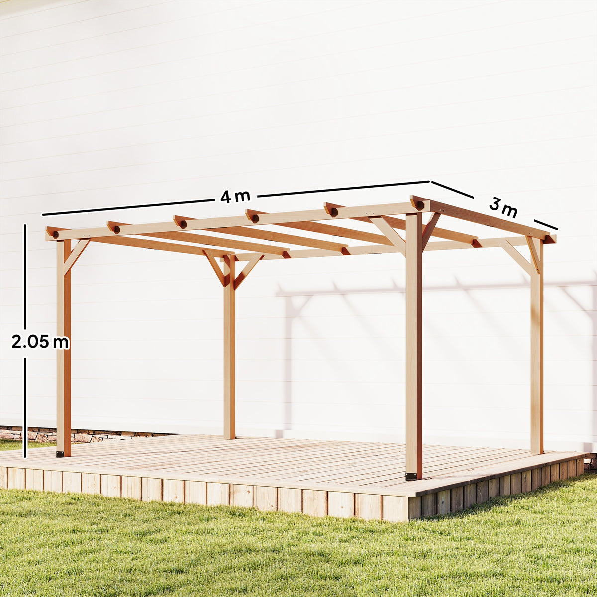 Outsunny 4 x 3 m Wooden Pergola Kit, Garden Pergola Gazebo Grape Trellis with Triangle Supports, 6 Beams, Maple Wood-effect