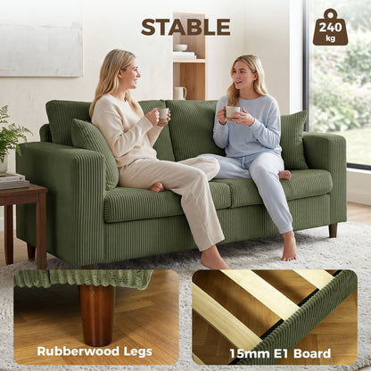 HOMCOM Loveseat Sofa with Wide Seat, Corduroy 2 Seater Couch with Deep Seat, Spring Cushion, Green