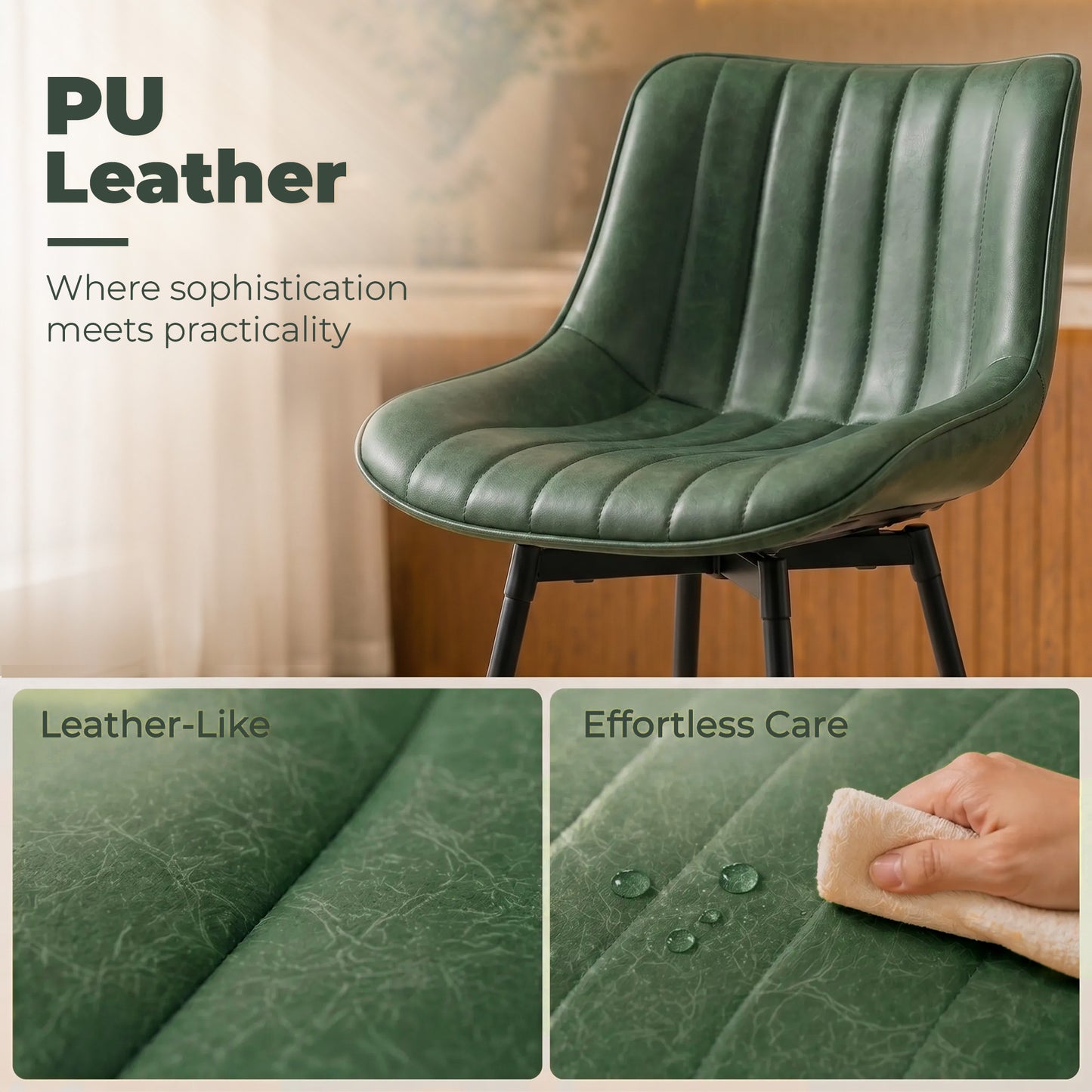 HOMCOM Set of 2 PU Leather Swivel Bar Stools - Dark Green