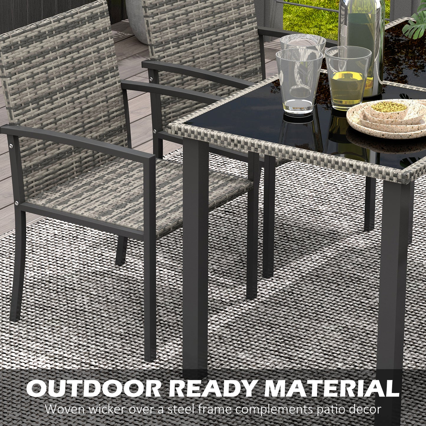 Outsunny Outdoor Dining Set 5 Pieces Patio Conservatory with Tempered Glass Tabletop,4 Dining Chairs - Mixed Grey--ChewyGames-ChewyGames