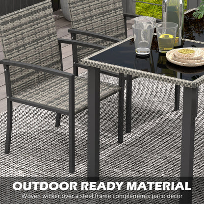 Outsunny Outdoor Dining Set 5 Pieces Patio Conservatory with Tempered Glass Tabletop,4 Dining Chairs - Mixed Grey--ChewyGames-ChewyGames
