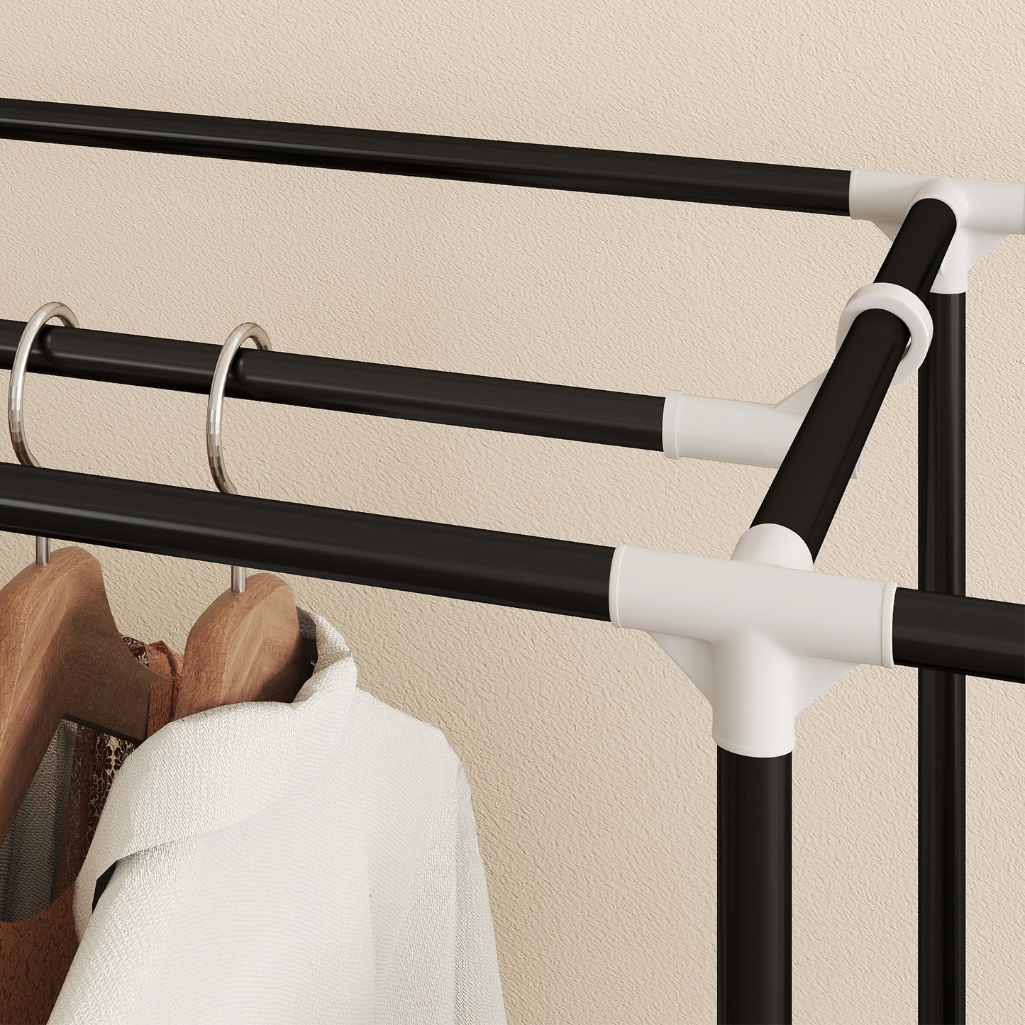 HOMCOM Clothes Storage Organiser with Hanging Rail, Shelves, Portable Wardrobe, Foldable Fabric Wardrobe, Dark Grey