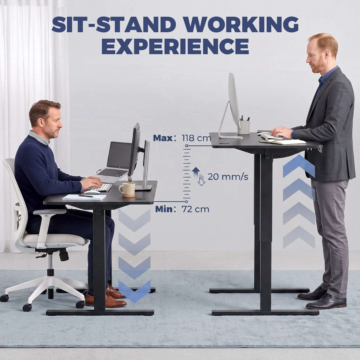 HOMCOM Standing Desk Memory Control Height Adjustable Desk 2 Cable Holes LED Display Sit Stand Desk Black