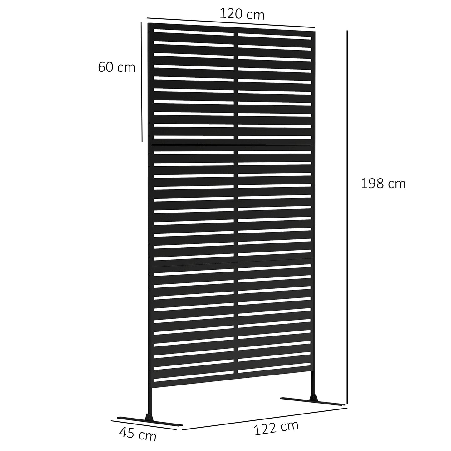 Outsunny Decorative Privacy Fence Screen, Metal Outdoor Privacy Screen Climbing Plant Trellis with Stand, 122 x 198 cm, Black