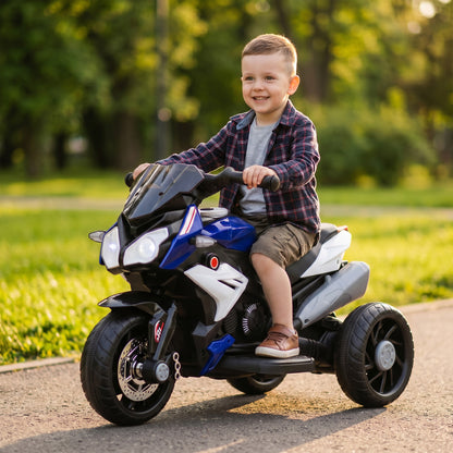 HOMCOM Kids Electric Motorcycle, 6V Ride on Motorcycle with 3 Wheels, LED Headlight, Music, Horn for Boys Girls 3-5 Y, Blue