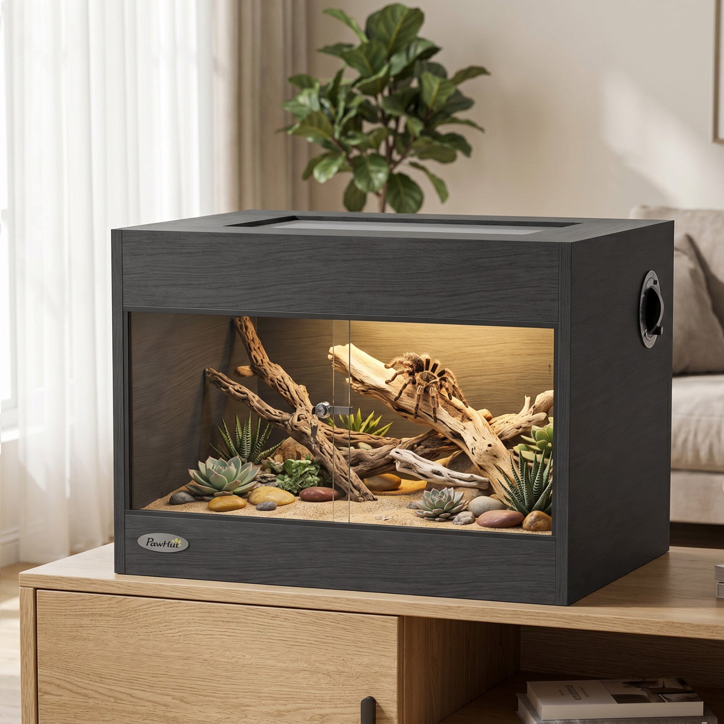 PawHut Reptile Terrarium, Reptile Vivarium with  Glass Doors, Secure Lock, Top Ventilation for Snake, Gecko, 60x45x45cm, Black