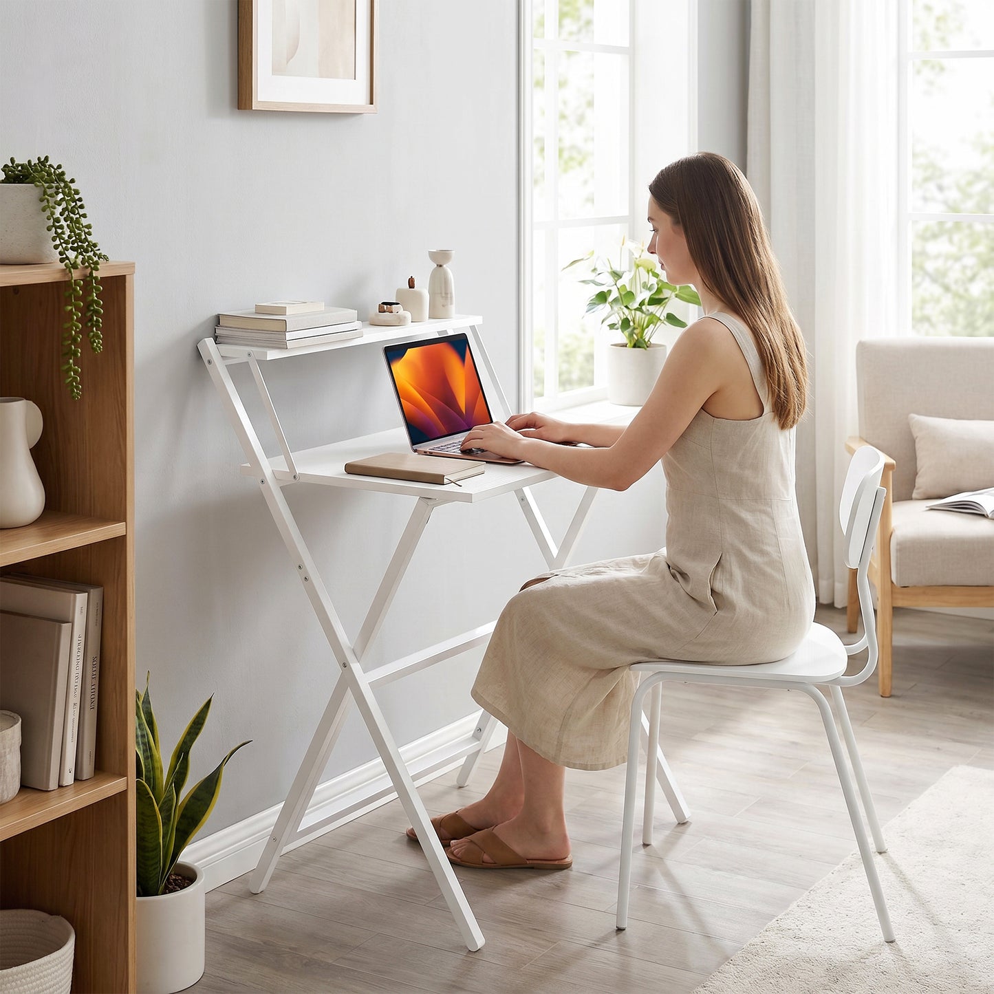 HOMCOM 70 cm Folding Computer Desk with Monitor Shelf - White